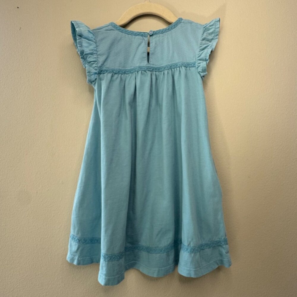 MINI BODEN A Line Flutter Sleeve Dress 3-4 Delphinium Retro Blue Jersey Toddler - Picture 2 of 9